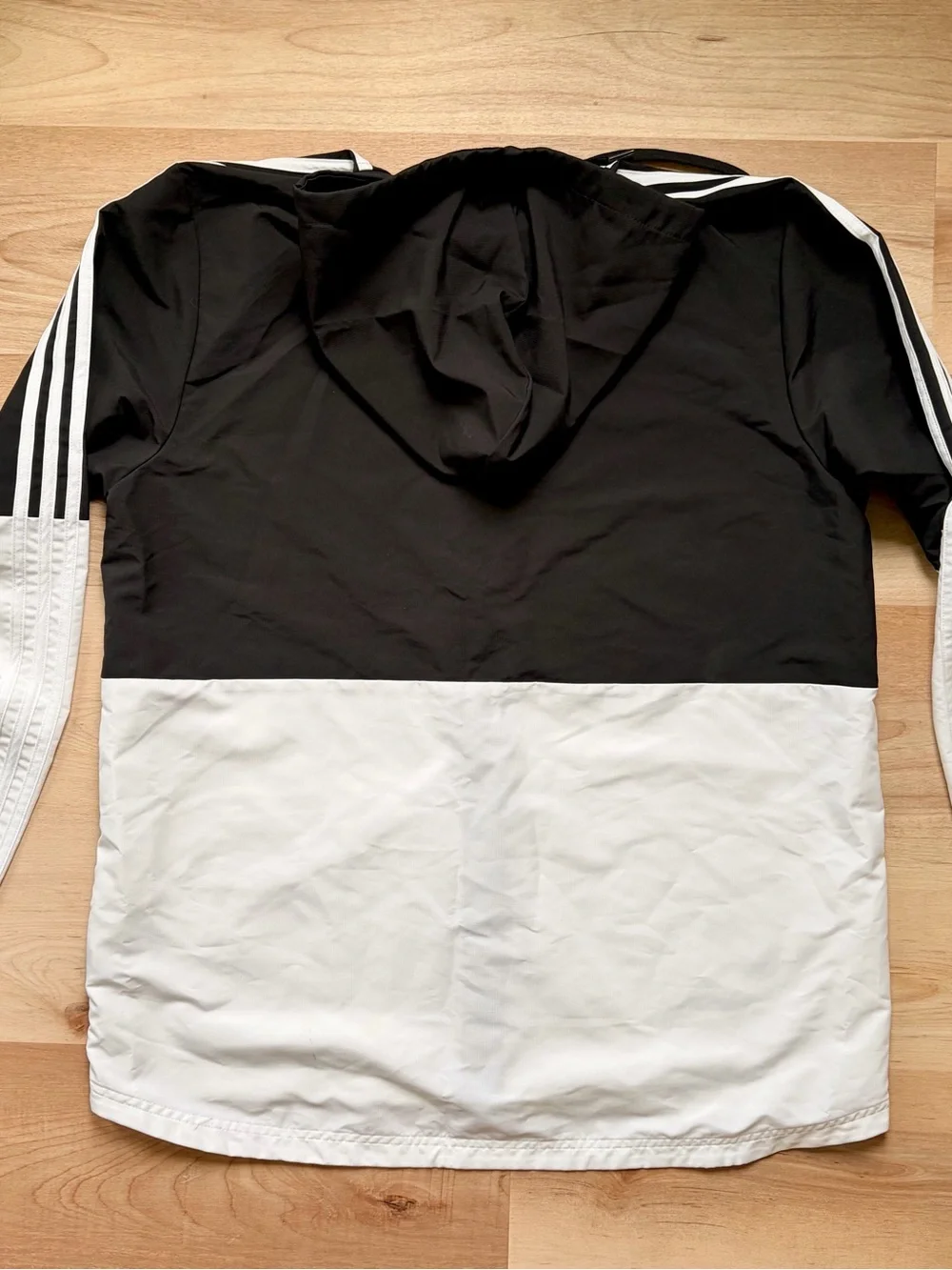 Adidas Men's Color Block Black & White Hooded Windbreaker Jacket